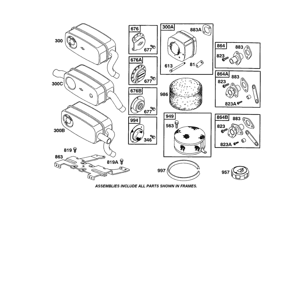 Exhaust Muffler Diagram and Parts List for 422700TO422799  Briggs and Stratton Engine